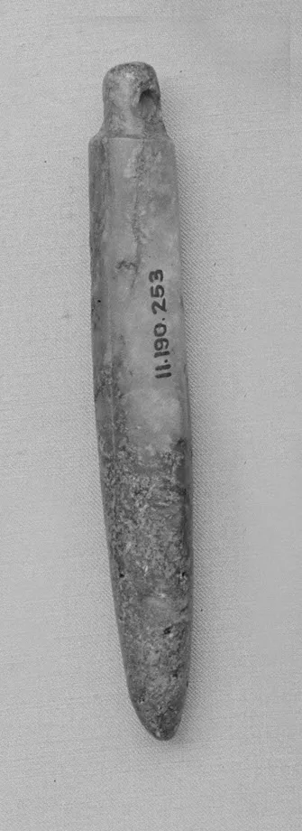 Jade (nephrite) pendant, prehistoric china, 7.6 cm high.