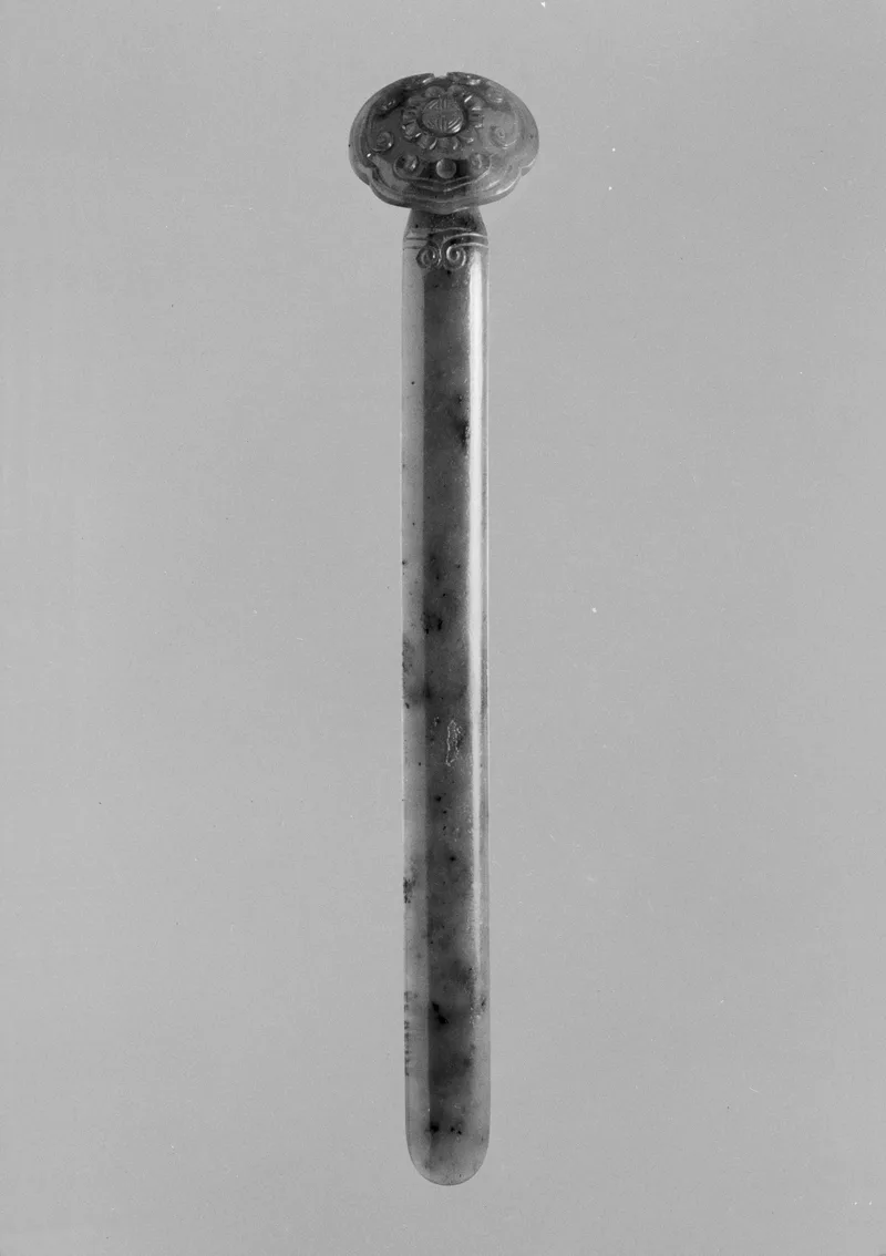 Jade (nephrite) hairpin, qing dynasty, 16.7 cm long.