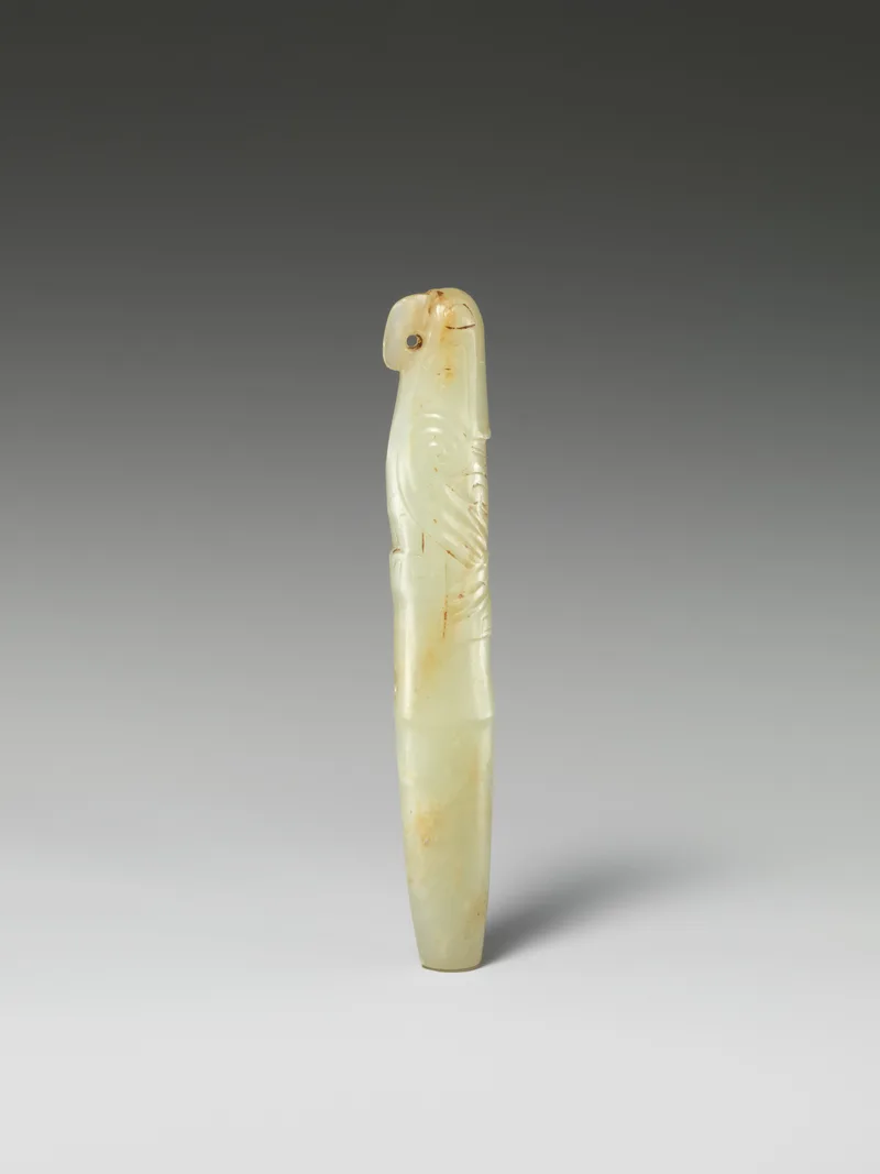 Jade (nephrite) pendant, in the shape of a bird, prehistoric china, 9.4 cm high.